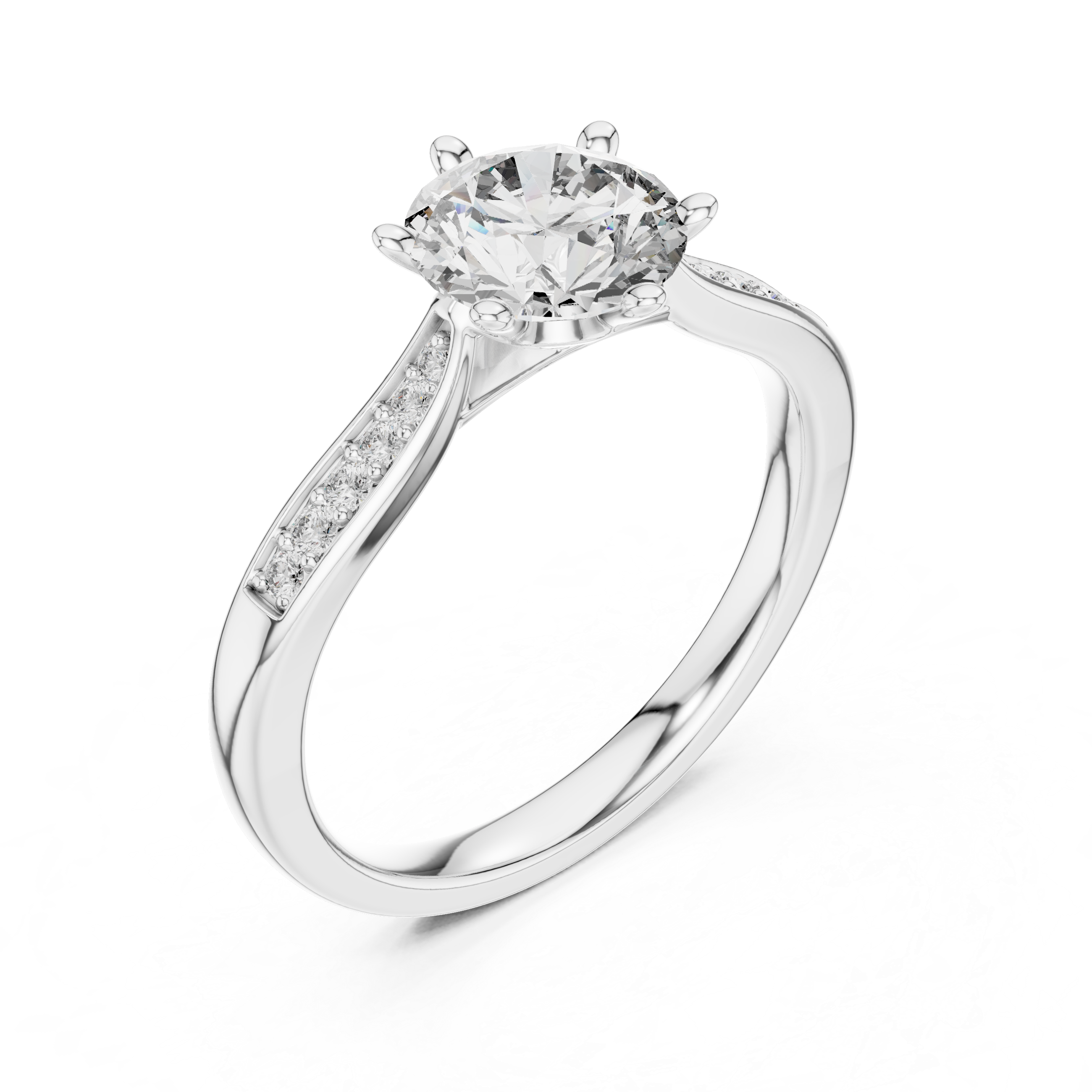 Round Cut Diamond Six-Prong Channel Accent Ring