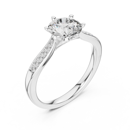 Round Cut Diamond Six-Prong Channel Accent Ring