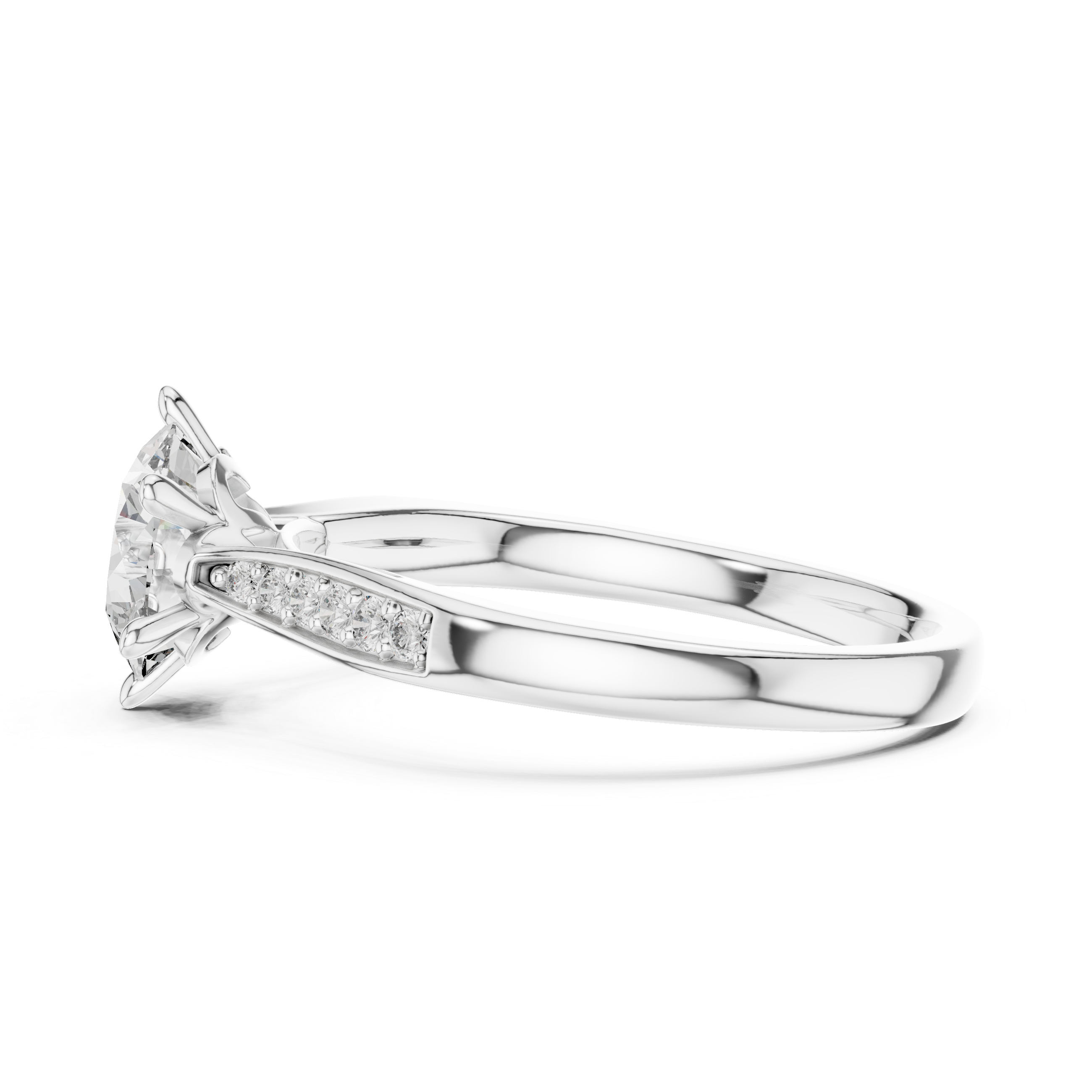 Round Cut Diamond Six-Prong Channel Accent Ring