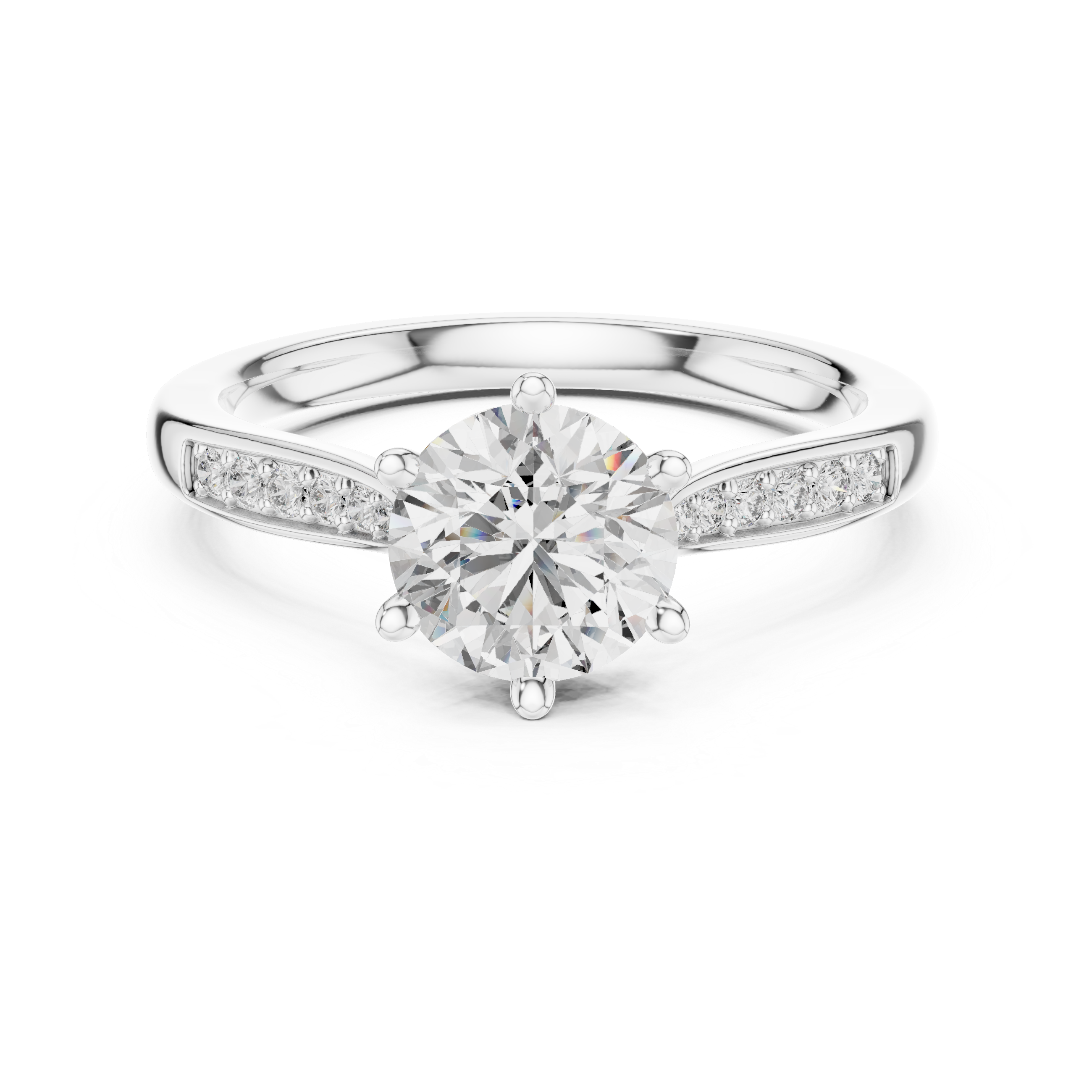 Round Cut Diamond Six-Prong Channel Accent Ring
