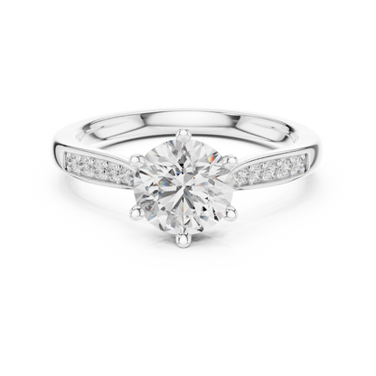 Round Cut Diamond Six-Prong Channel Accent Ring