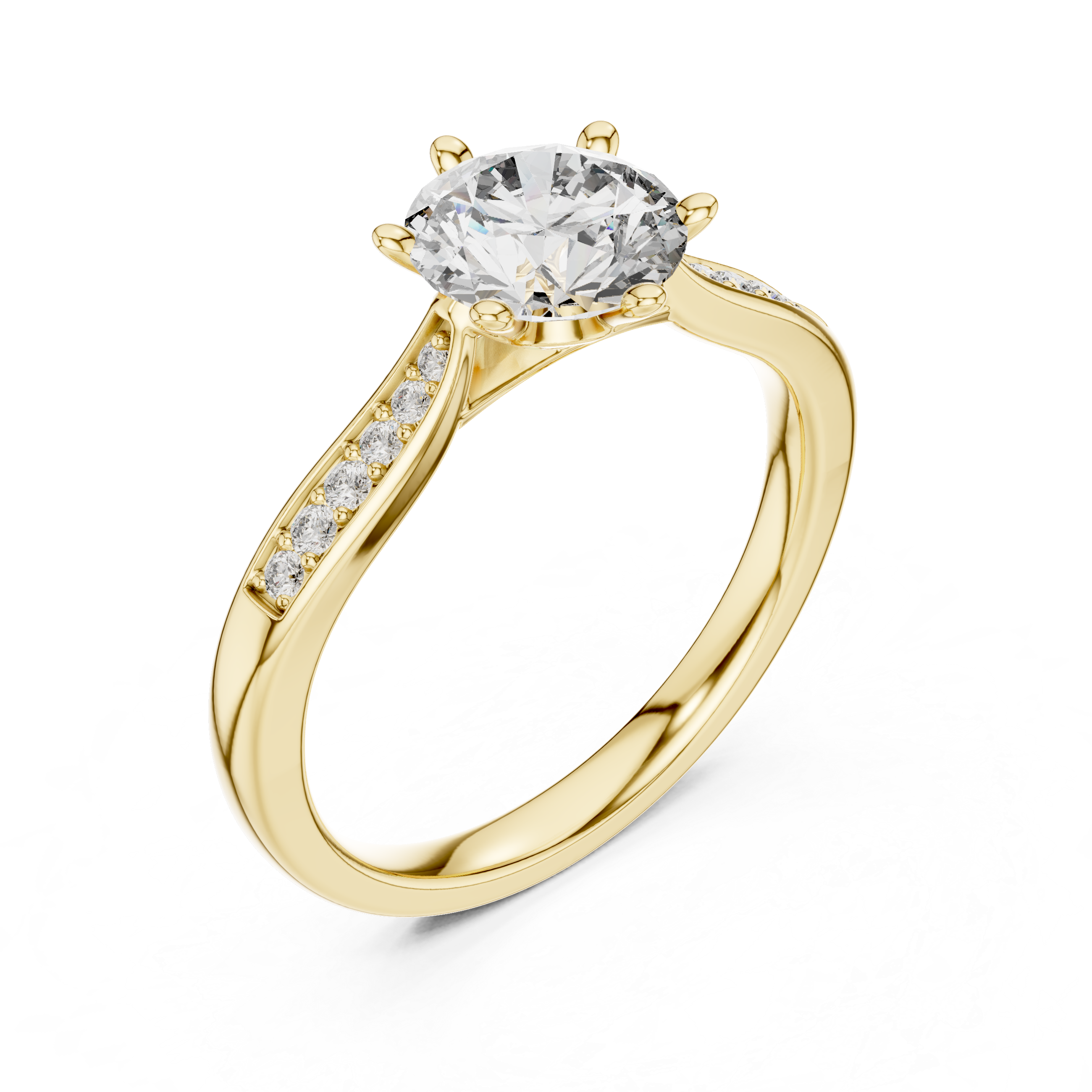 Round Cut Diamond Six-Prong Channel Accent Ring