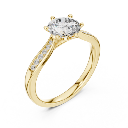 Round Cut Diamond Six-Prong Channel Accent Ring