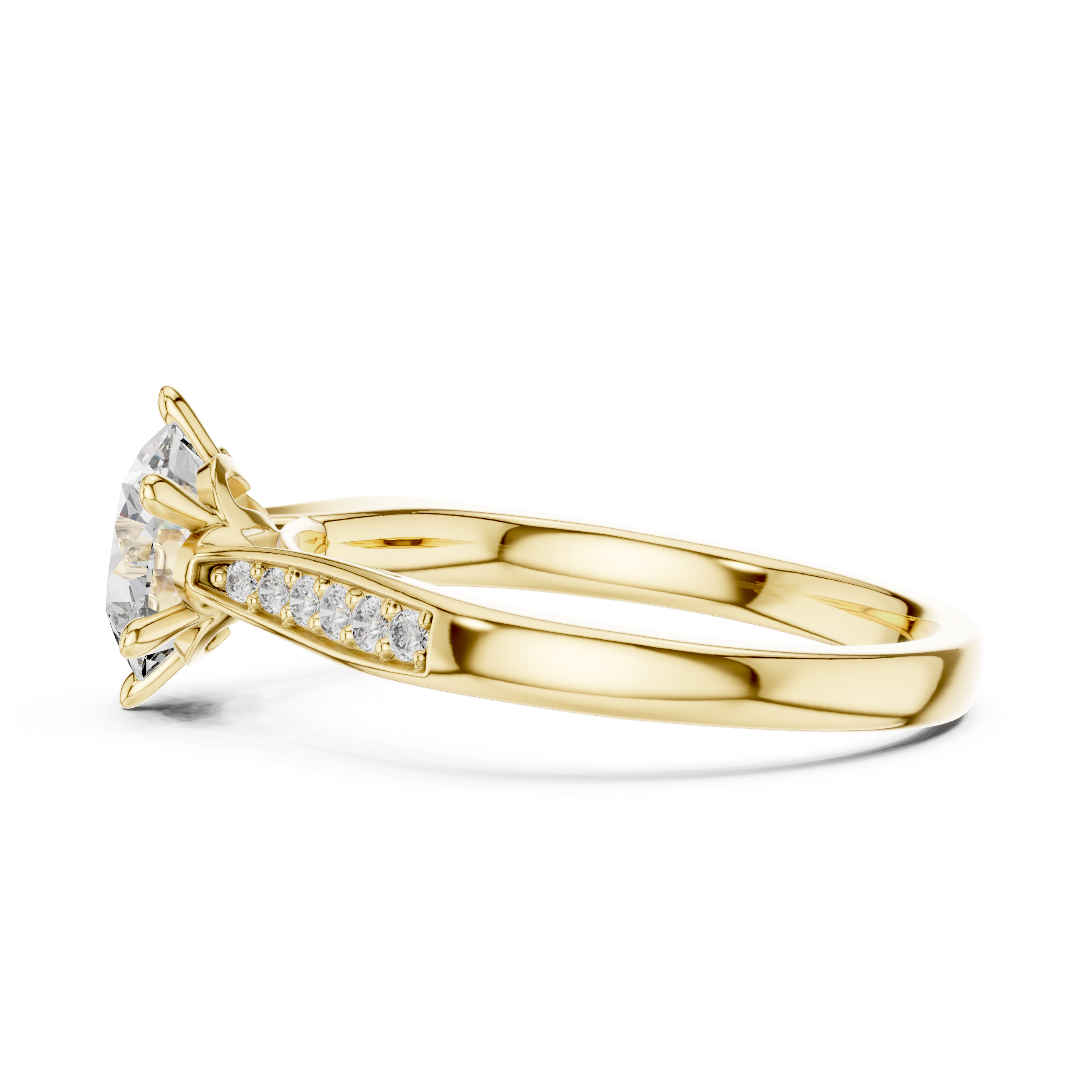 Round Cut Diamond Six-Prong Channel Accent Ring
