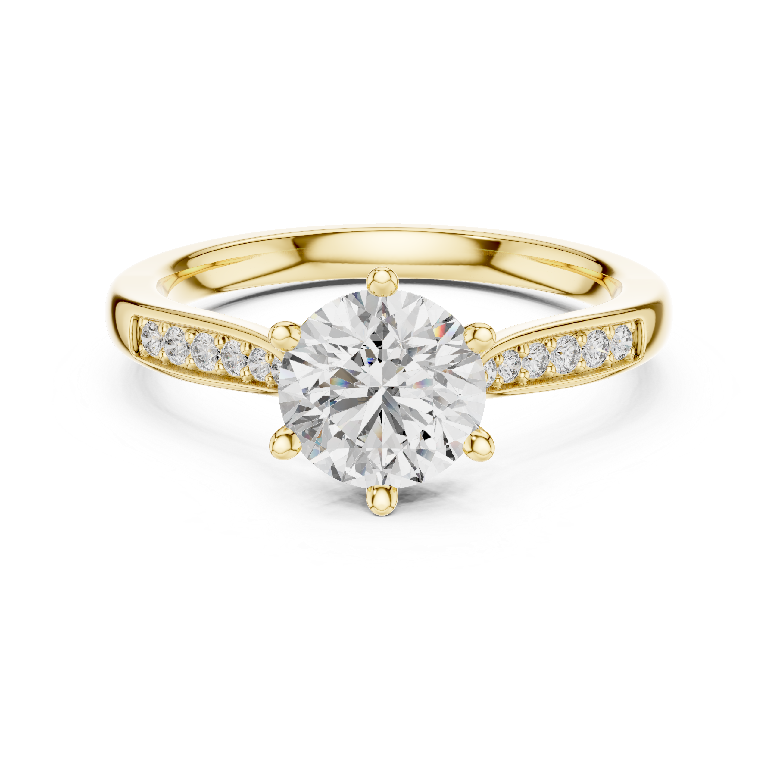 Round Cut Diamond Six-Prong Channel Accent Ring