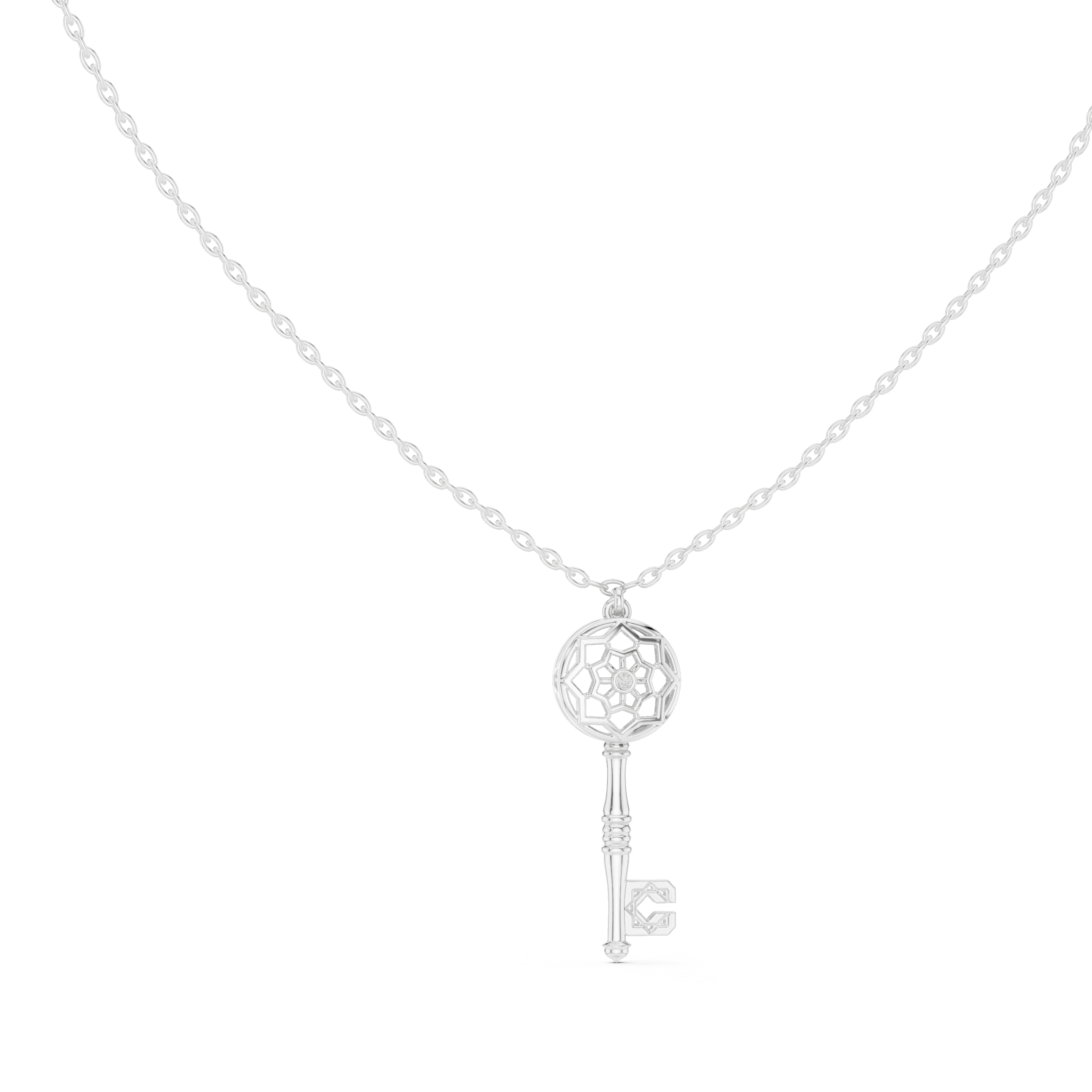 Ornate Key Motif Diamond Pendant