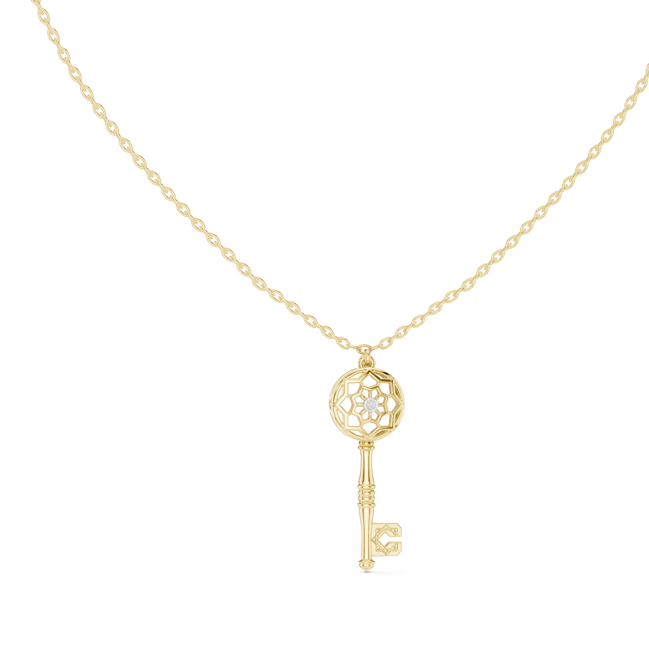 Ornate Key Motif Diamond Pendant