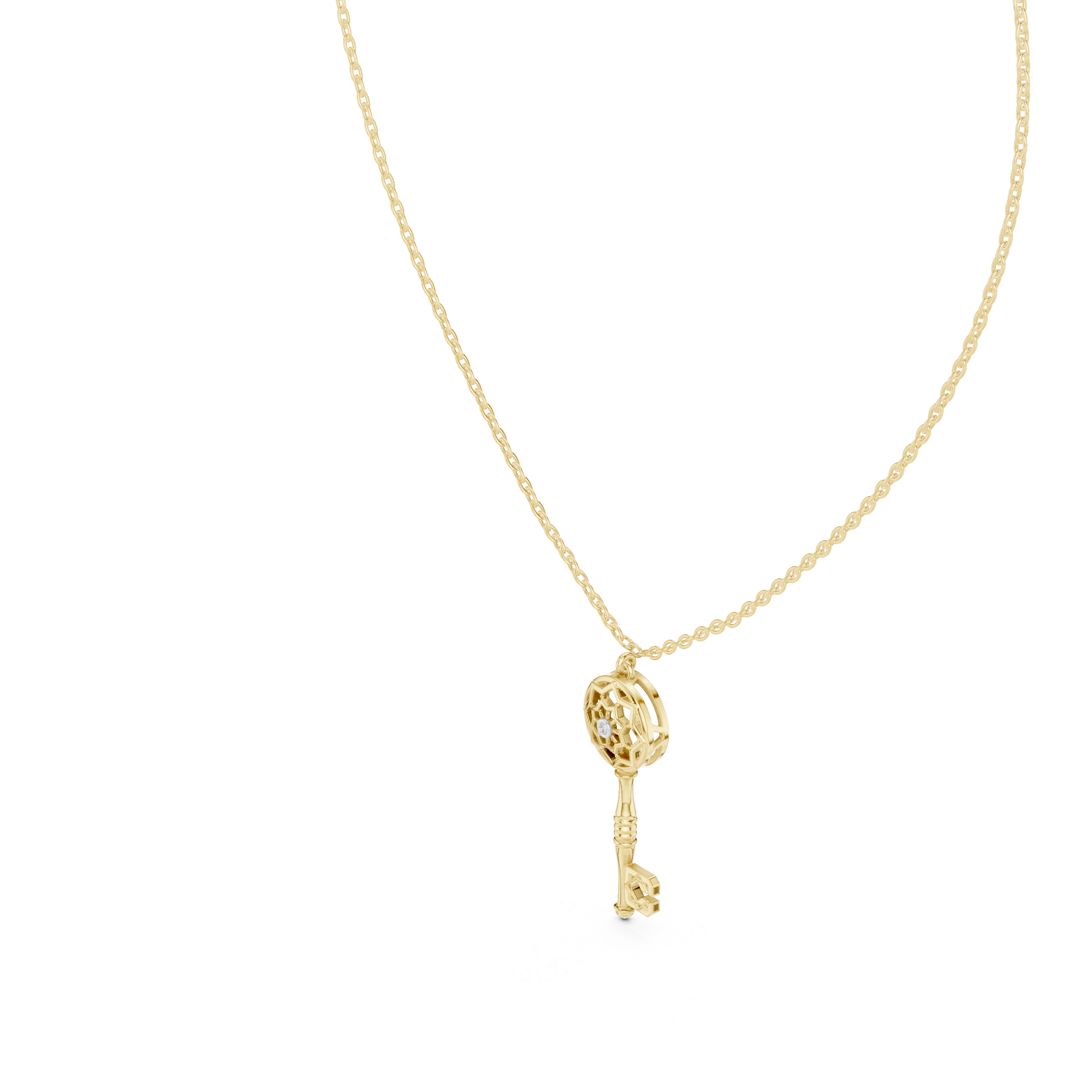 Ornate Key Motif Diamond Pendant