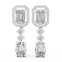Emerald Halo & Oval Drop Diamond Earrings
