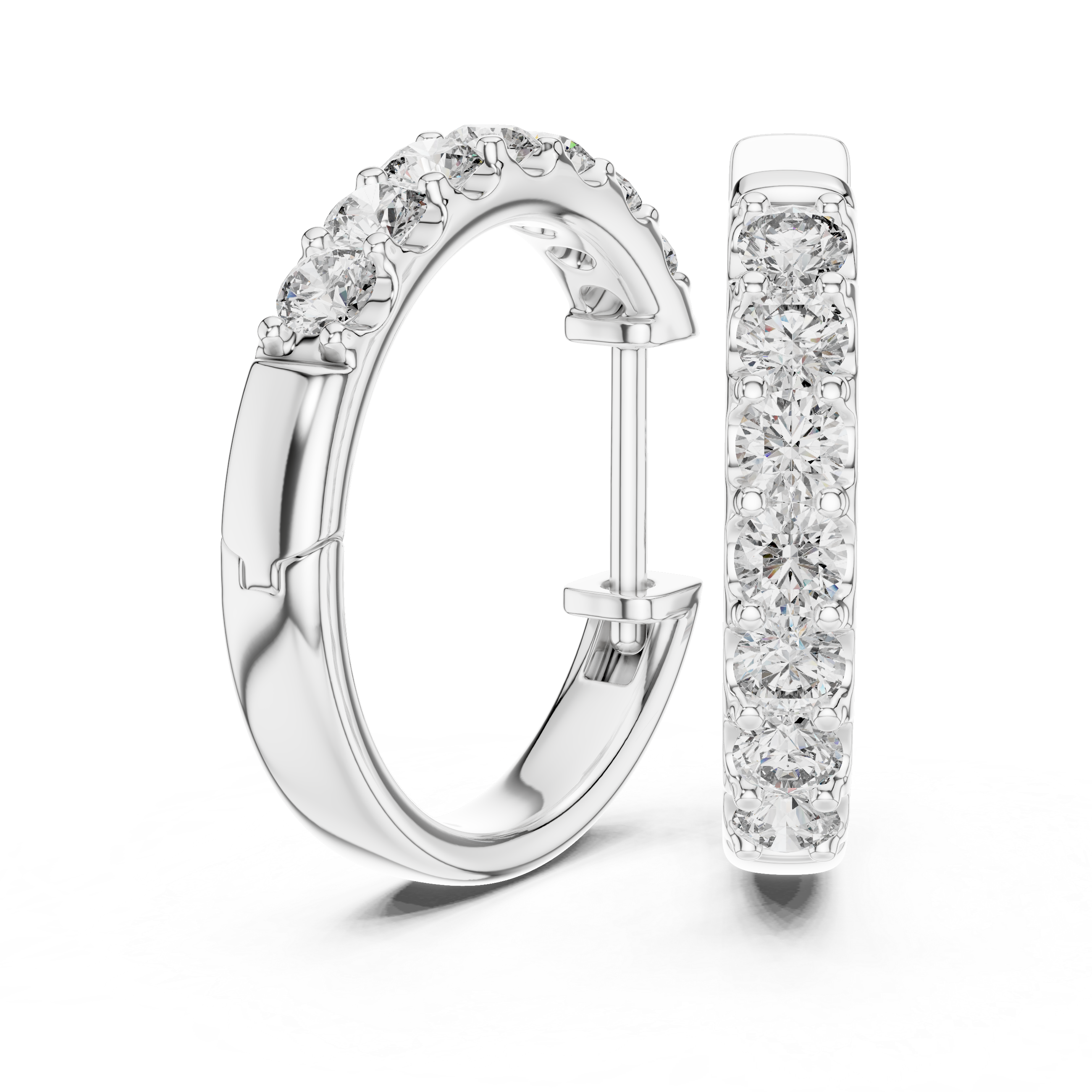 Round Brilliant Shared-Prong Huggie Earrings