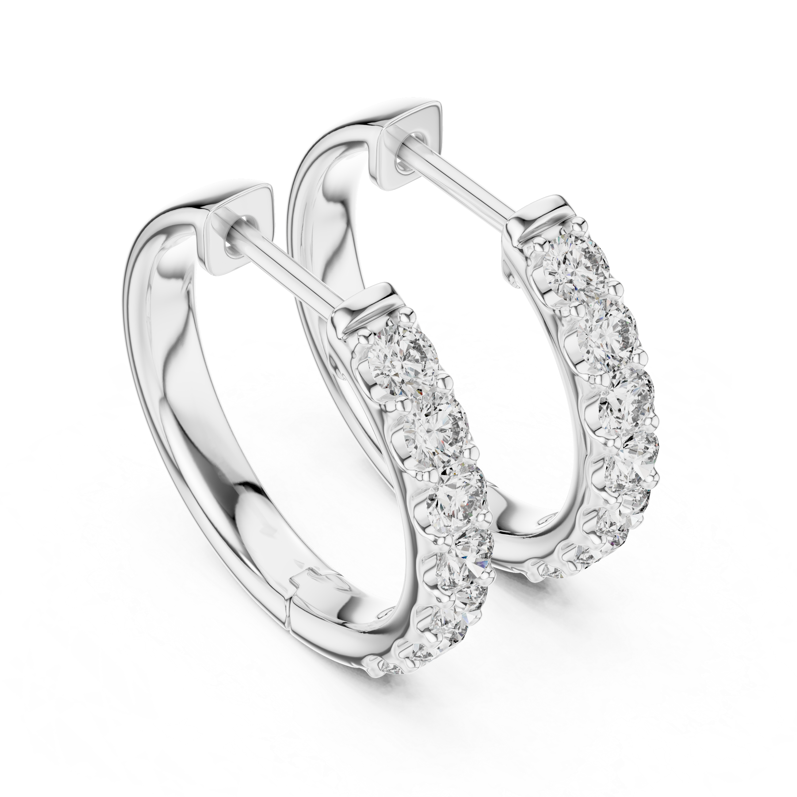 Round Brilliant Shared-Prong Huggie Earrings