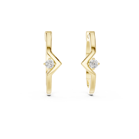 Geometric Chevron Solitaire Huggie Hoop Earrings