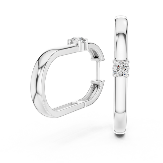 Modern Rectangular Solitaire Huggie Hoops