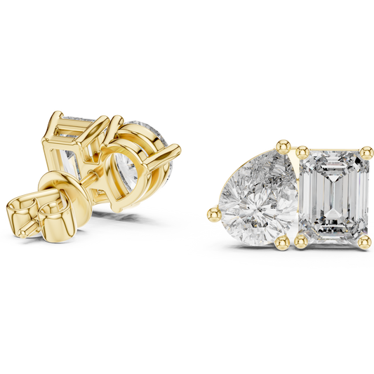 Pear & Emerald Cut Toi et Moi Diamond Stud Earrings