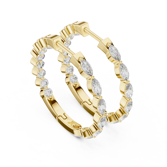 Marquise & Round Inside-Out Diamond Hoop Earrings