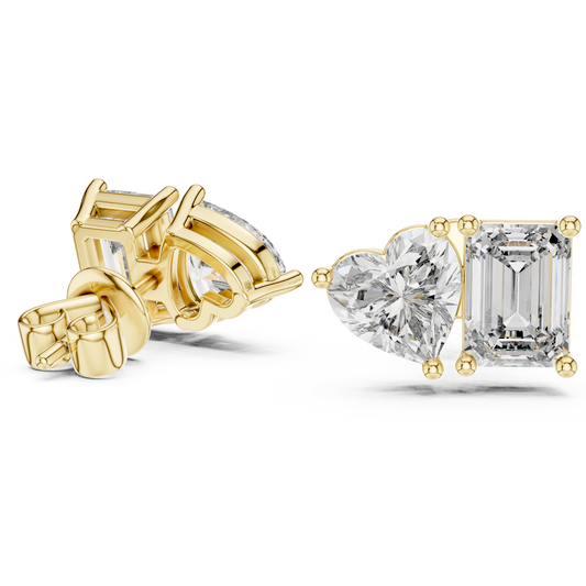 Heart & Emerald Cut Toi et Moi Diamond Stud Earrings