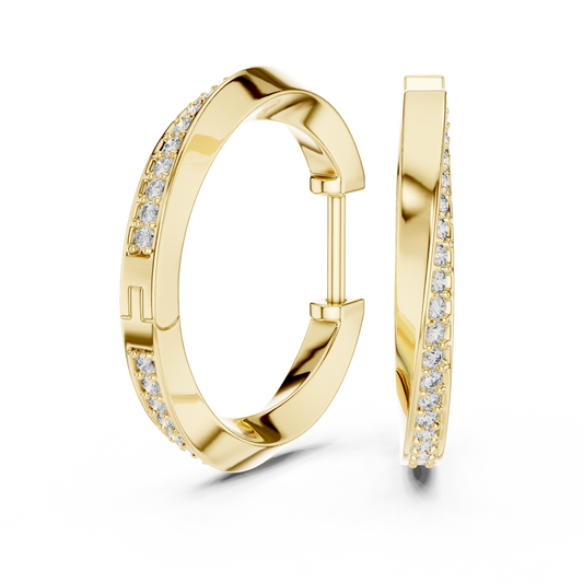Twisted Contour Pavé Diamond Huggie Hoop Earrings