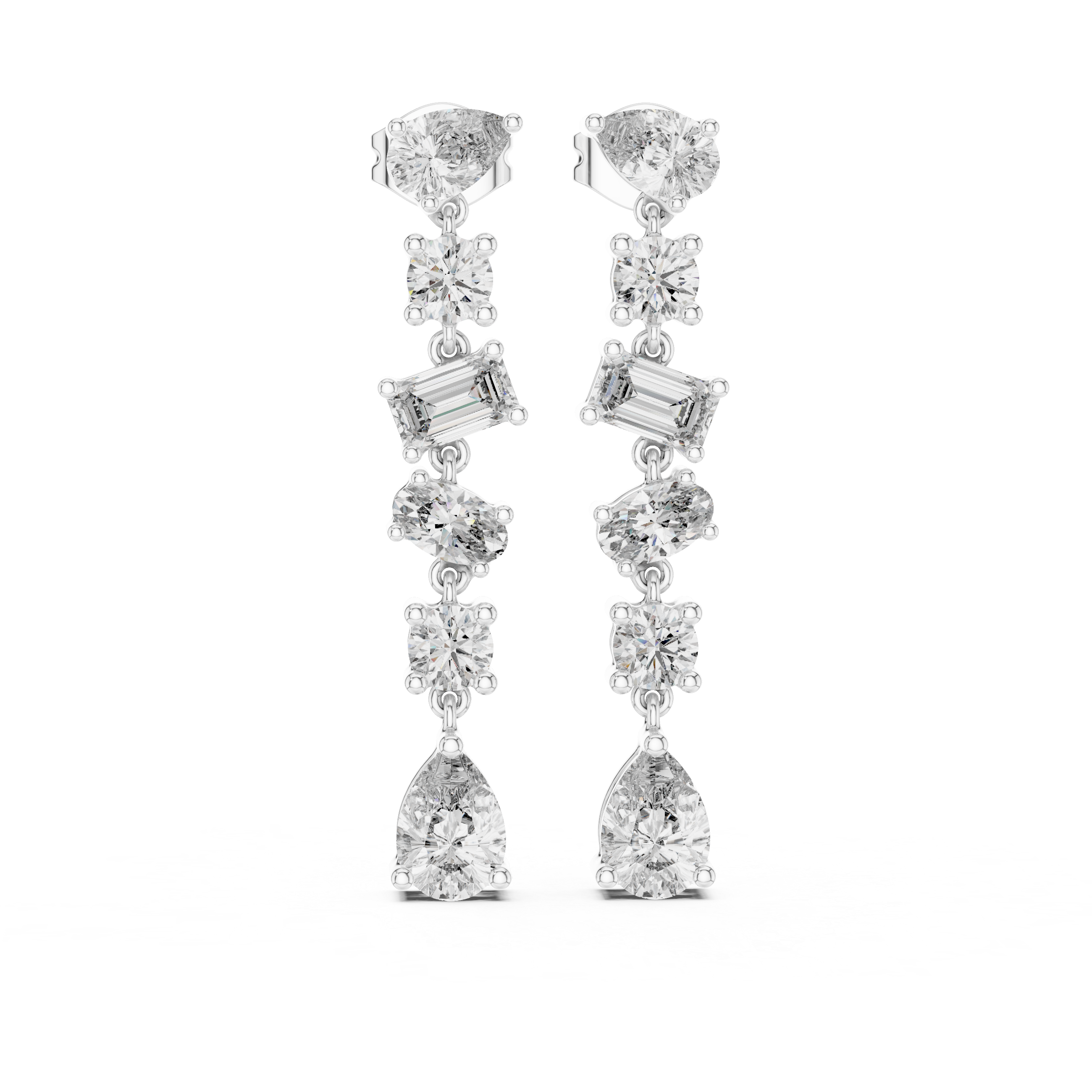 Multi-Shape Cascade Diamond Line Drop Earrings