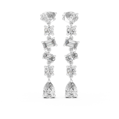Multi-Shape Cascade Diamond Line Drop Earrings