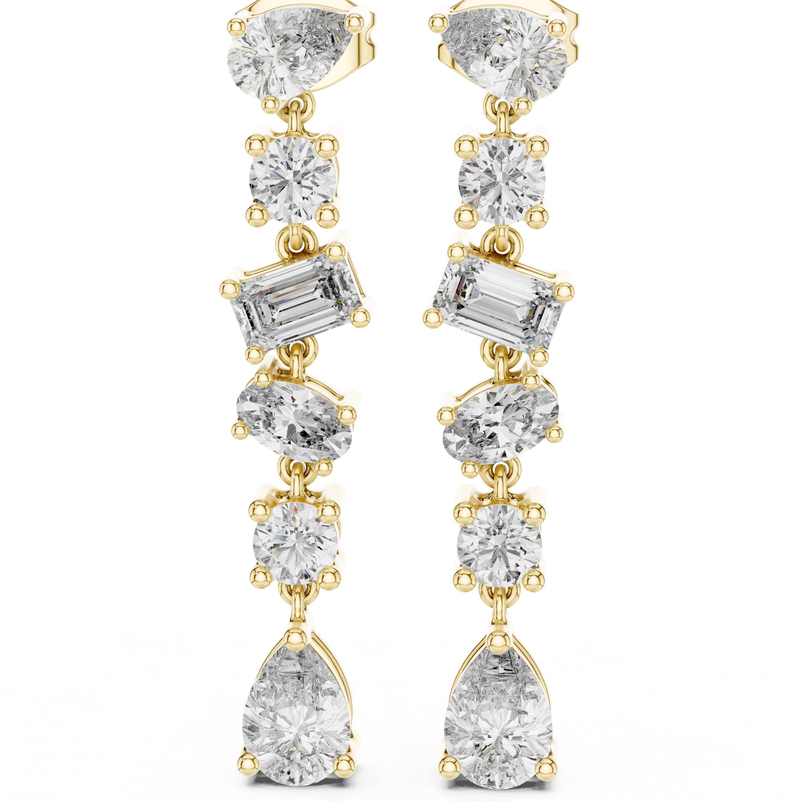 Multi-Shape Cascade Diamond Line Drop Earrings