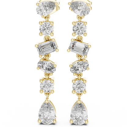 Multi-Shape Cascade Diamond Line Drop Earrings