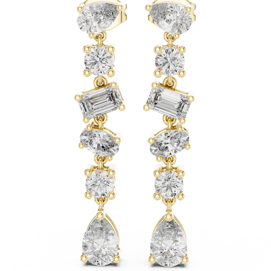 Multi-Shape Cascade Diamond Line Drop Earrings