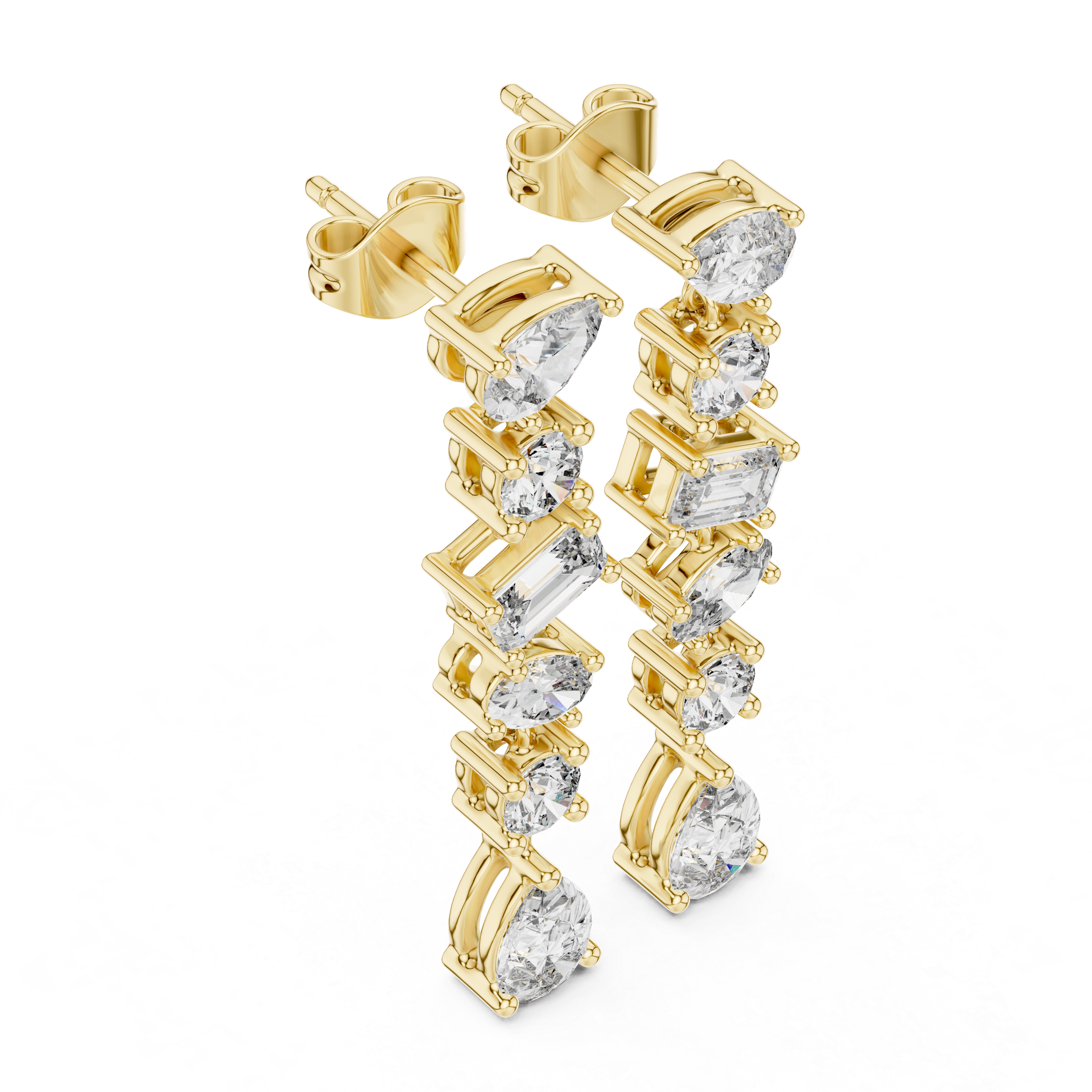 Multi-Shape Cascade Diamond Line Drop Earrings