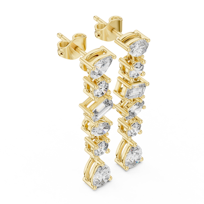 Multi-Shape Cascade Diamond Line Drop Earrings