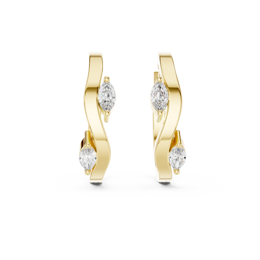 Organic Wave Step & Marquise Diamond Huggies