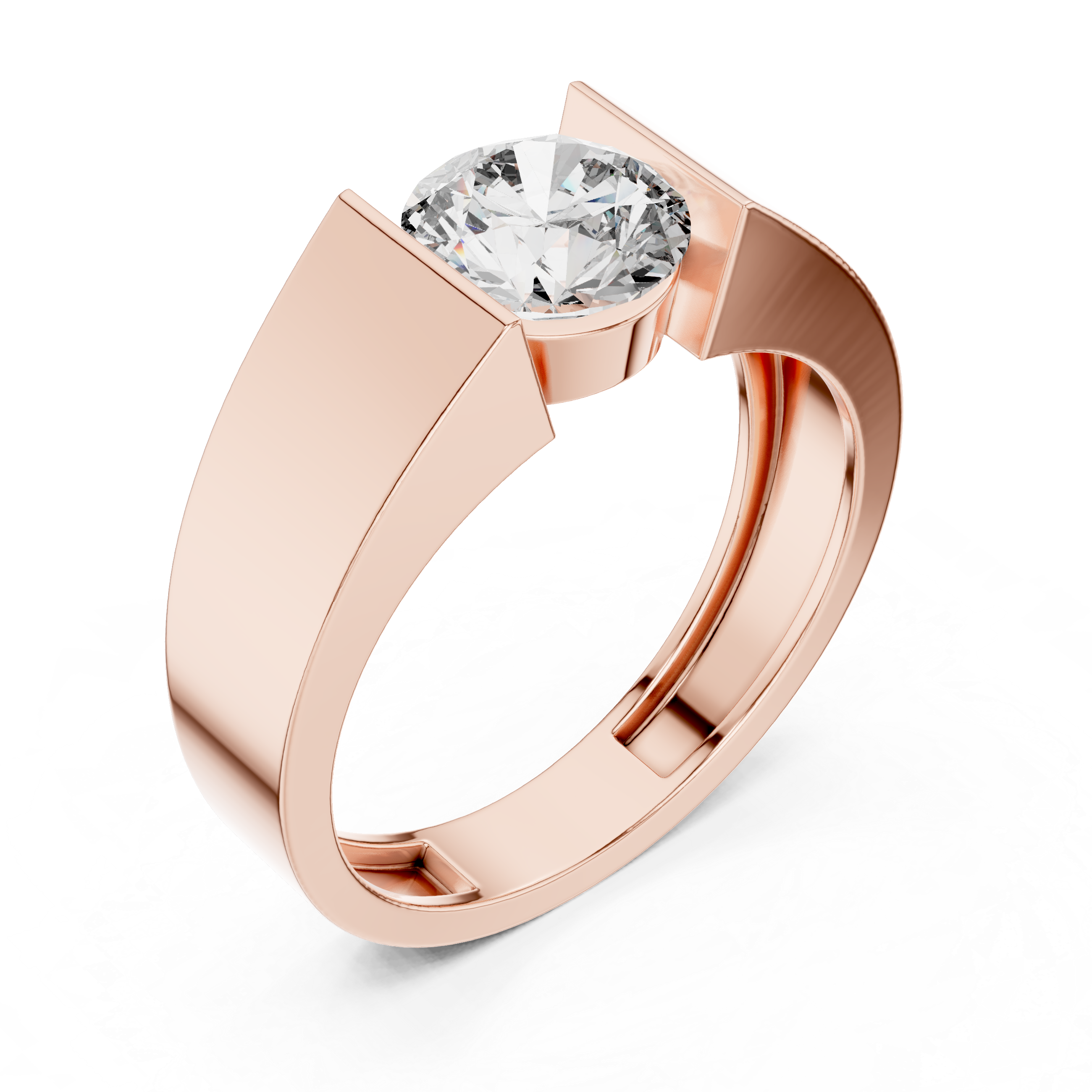 Round Cut Diamond Tension-Set Solitaire Ring