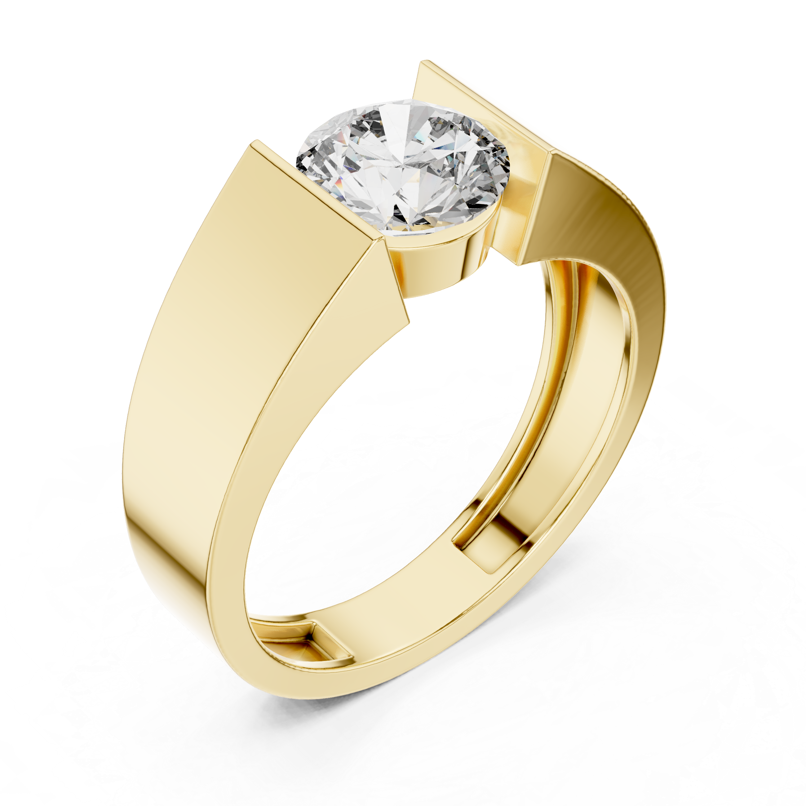 Round Cut Diamond Tension-Set Solitaire Ring