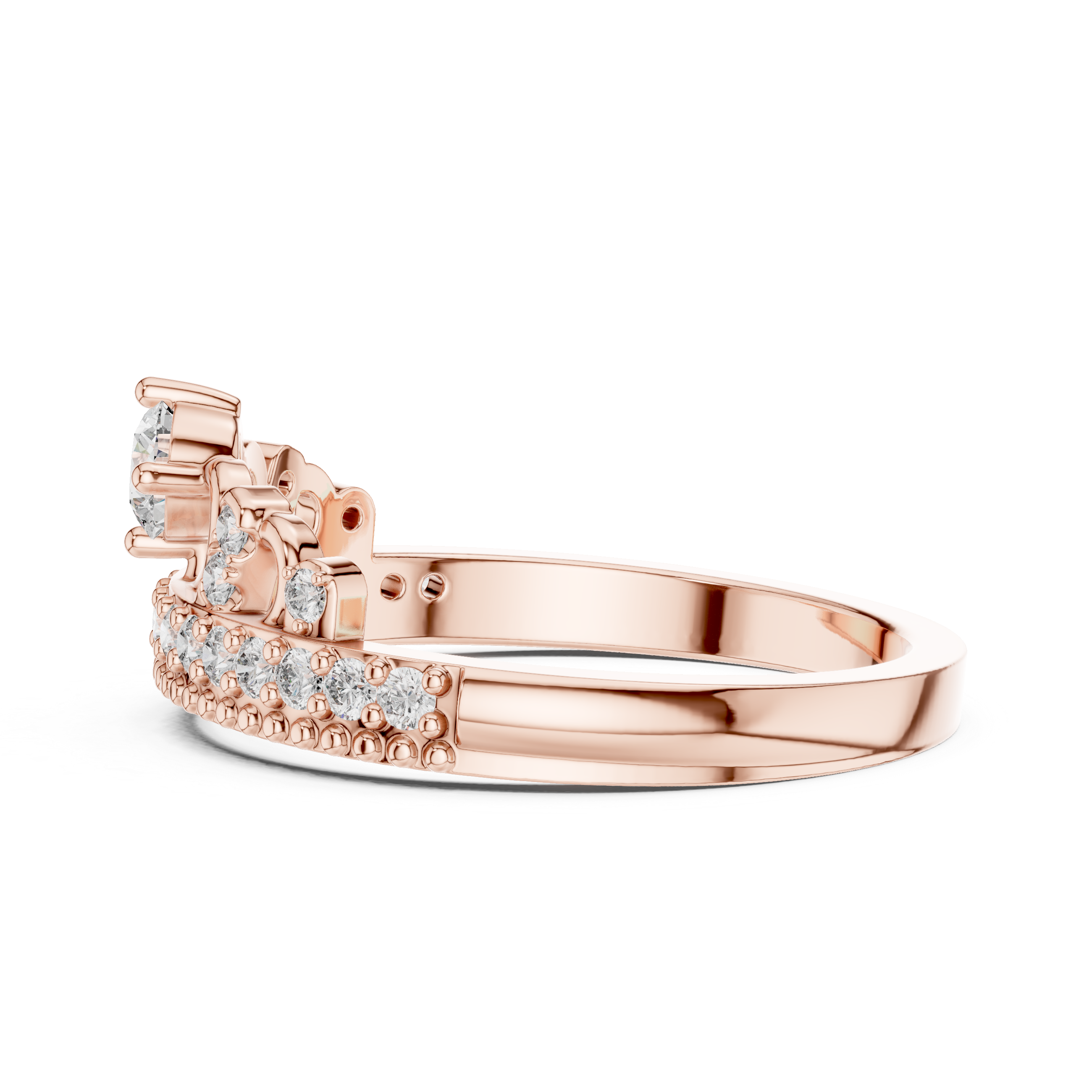 Round Cut Diamond Filigree Crown Band Ring