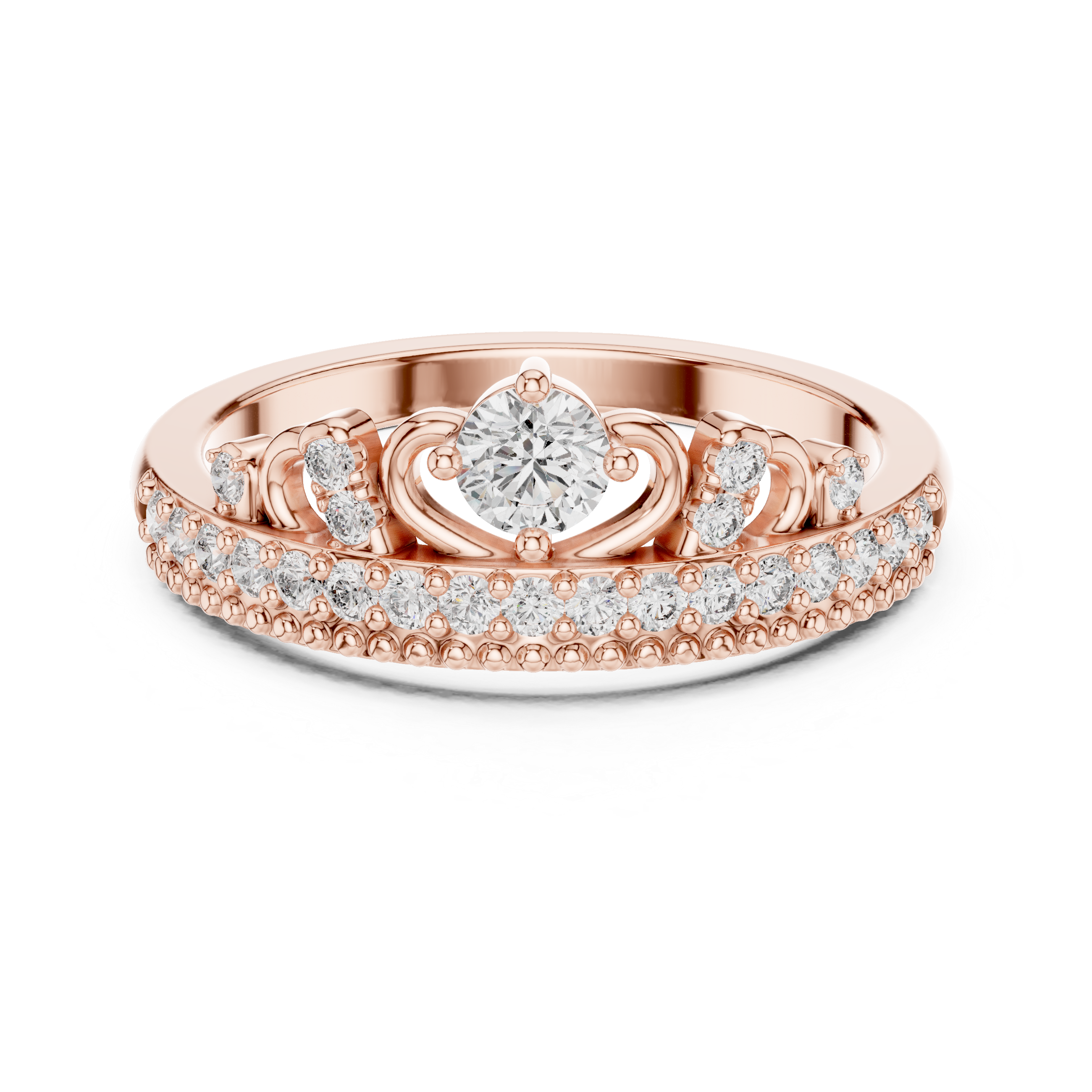 Round Cut Diamond Filigree Crown Band Ring
