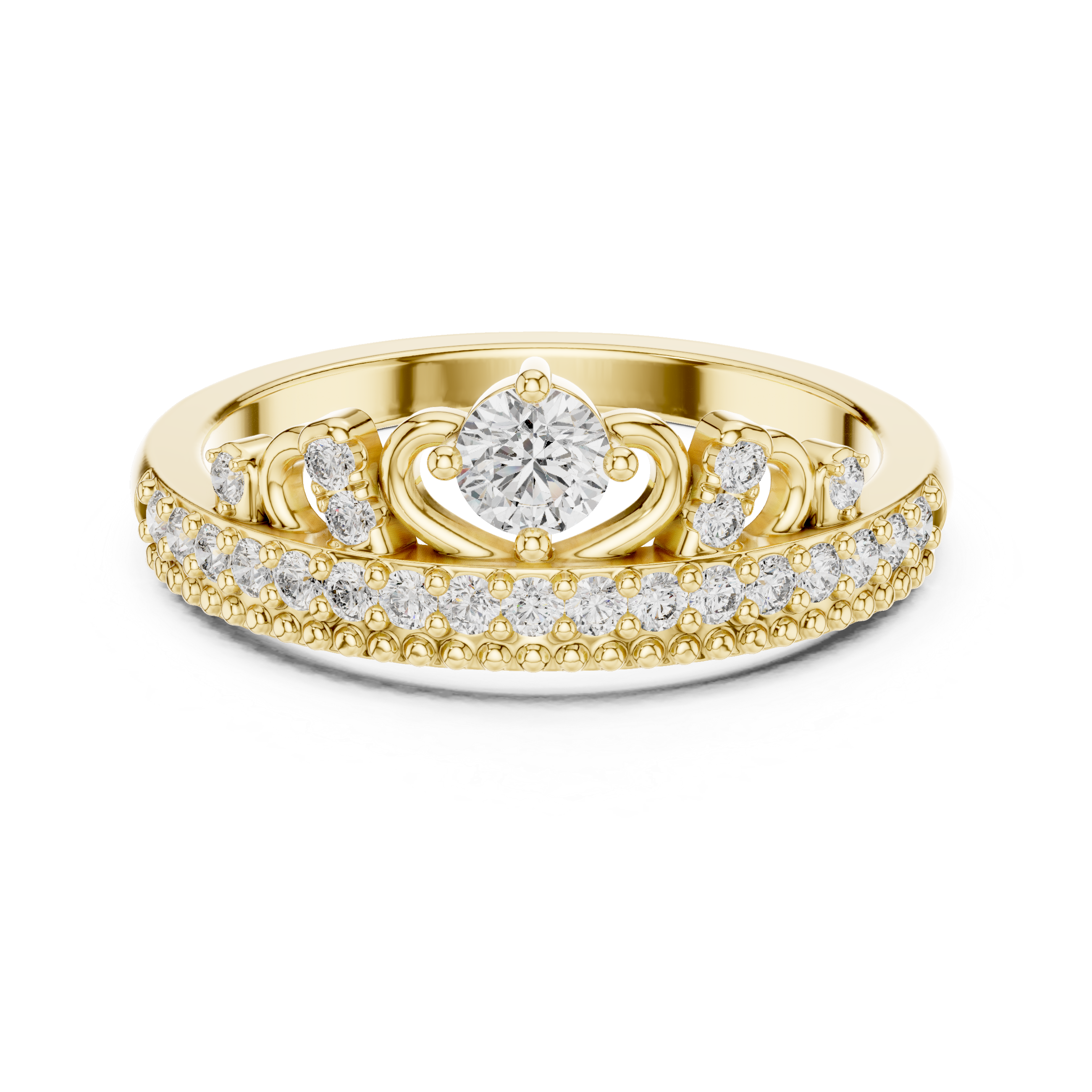 Round Cut Diamond Filigree Crown Band Ring
