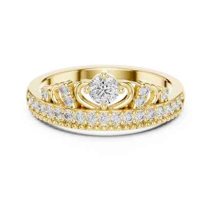 Round Cut Diamond Filigree Crown Band Ring