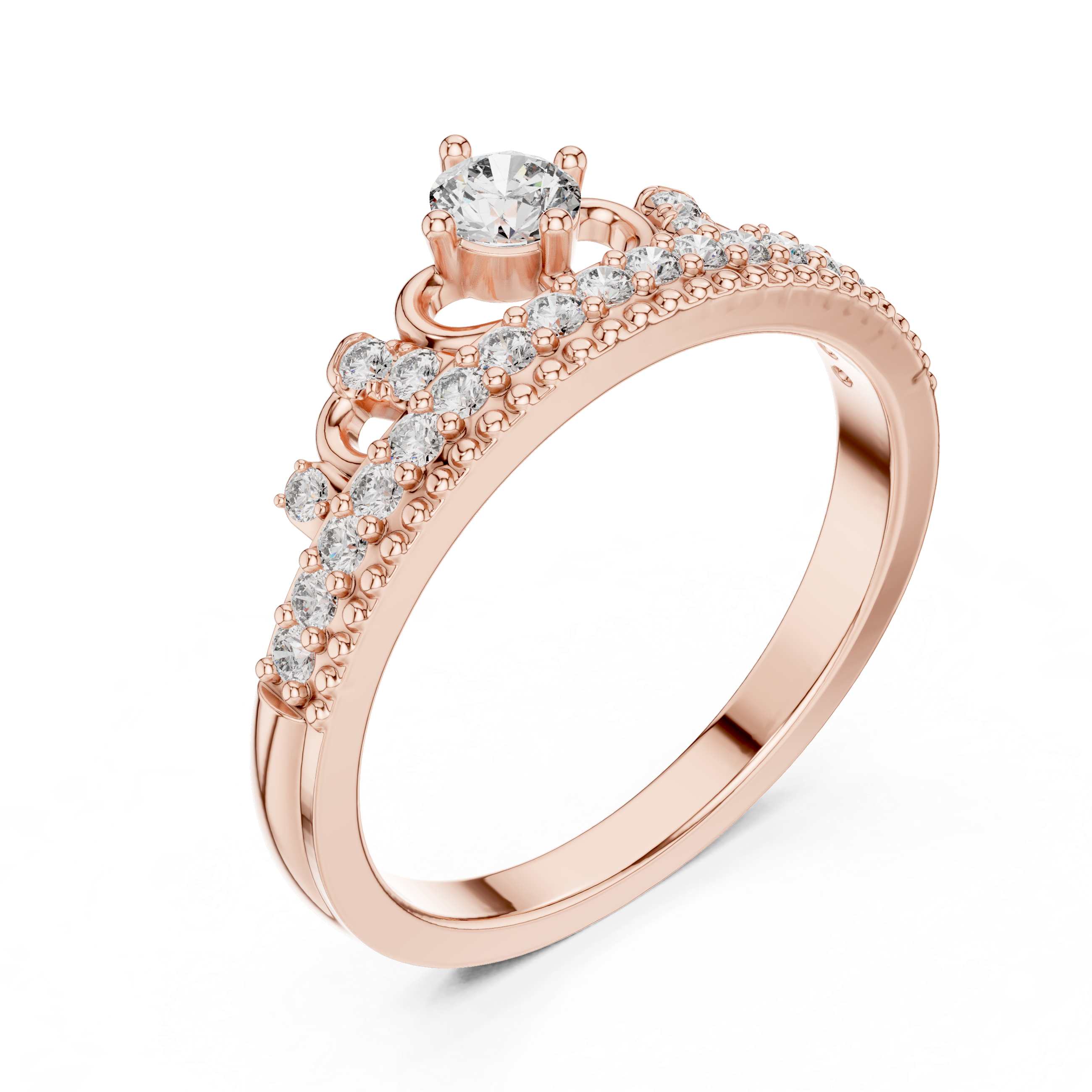 Round Cut Diamond Filigree Crown Band Ring
