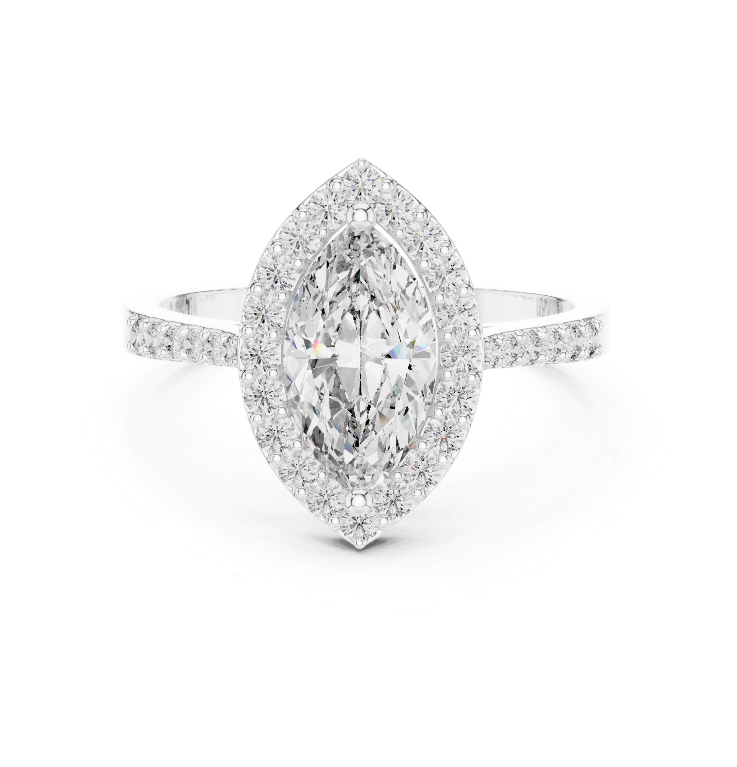 Marquise Diamond Solitaire Halo Ring with Micro-Pavé Shank
