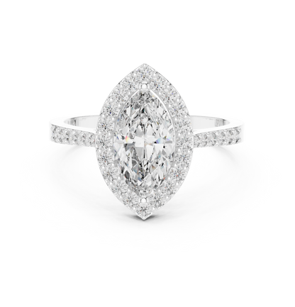 Marquise Diamond Solitaire Halo Ring with Micro-Pavé Shank