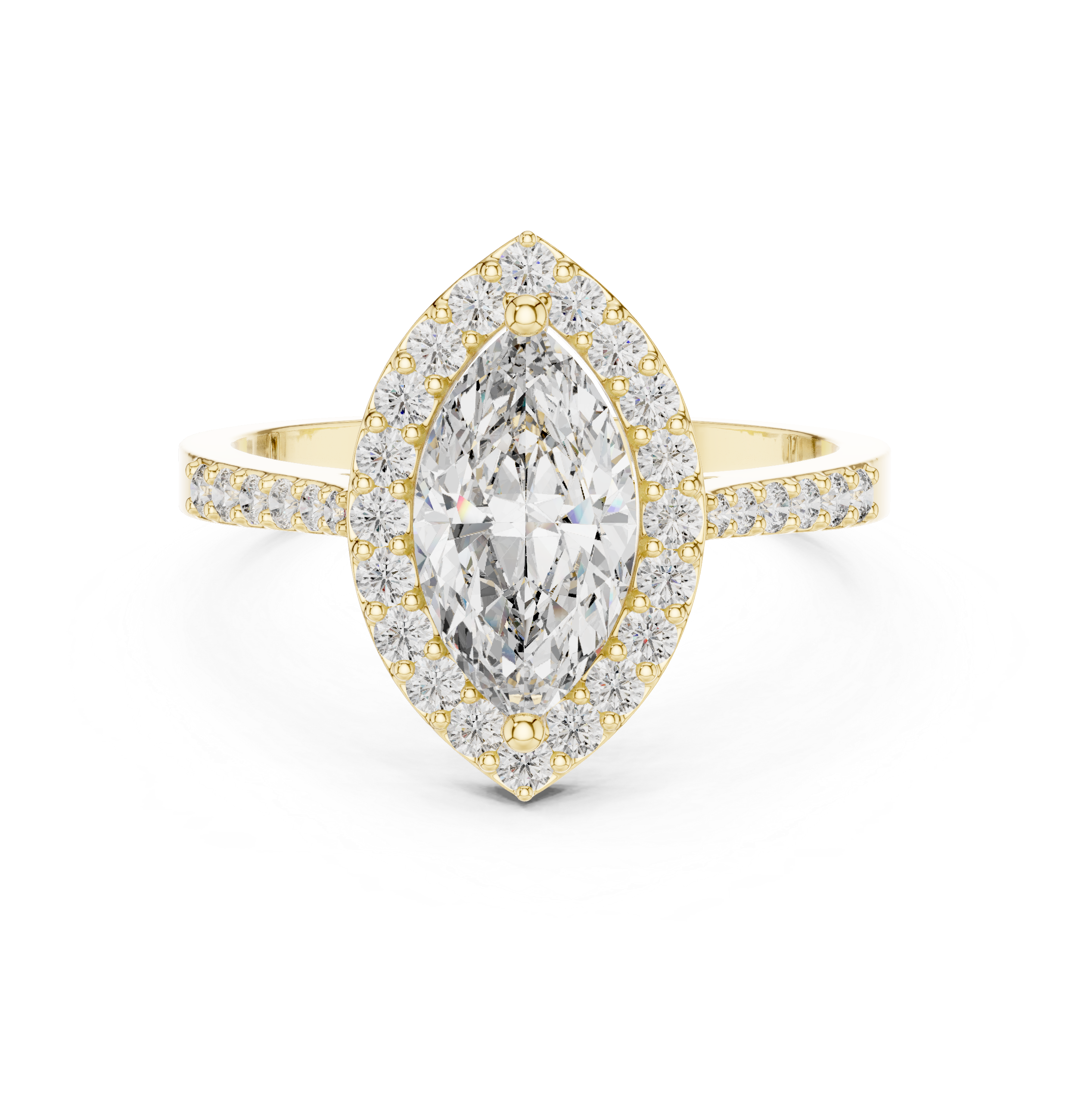 Marquise Diamond Solitaire Halo Ring with Micro-Pavé Shank
