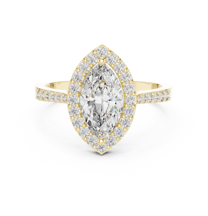 Marquise Diamond Solitaire Halo Ring with Micro-Pavé Shank