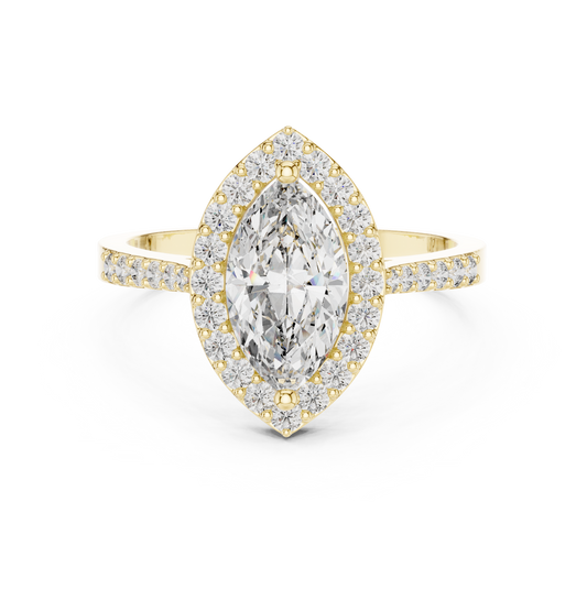 Marquise Diamond Solitaire Halo Ring with Micro-Pavé Shank