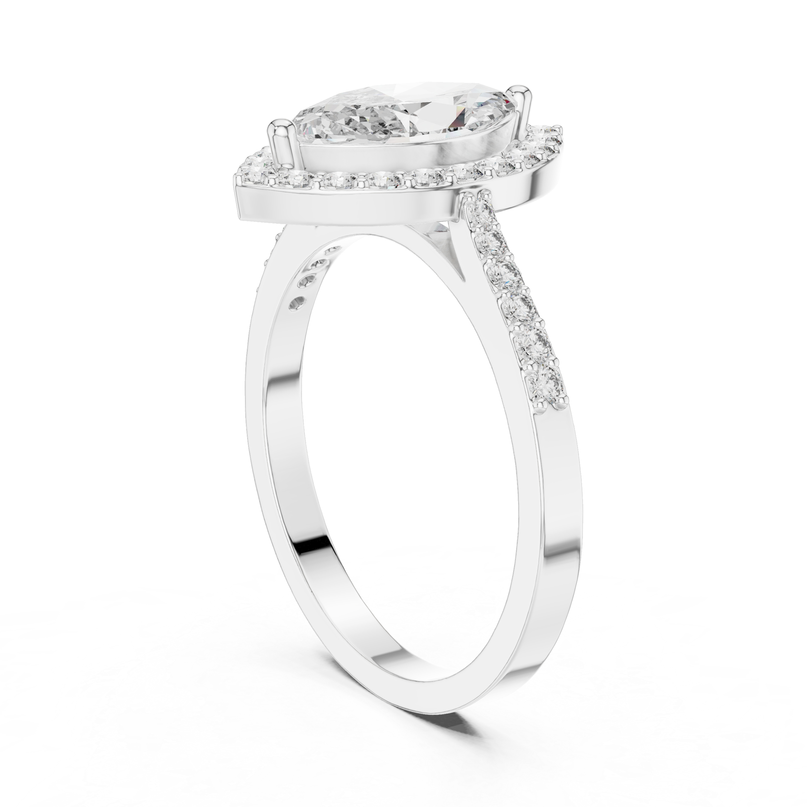 Marquise Diamond Solitaire Halo Ring with Micro-Pavé Shank