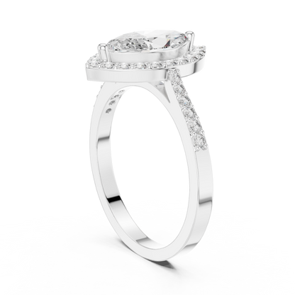 Marquise Diamond Solitaire Halo Ring with Micro-Pavé Shank