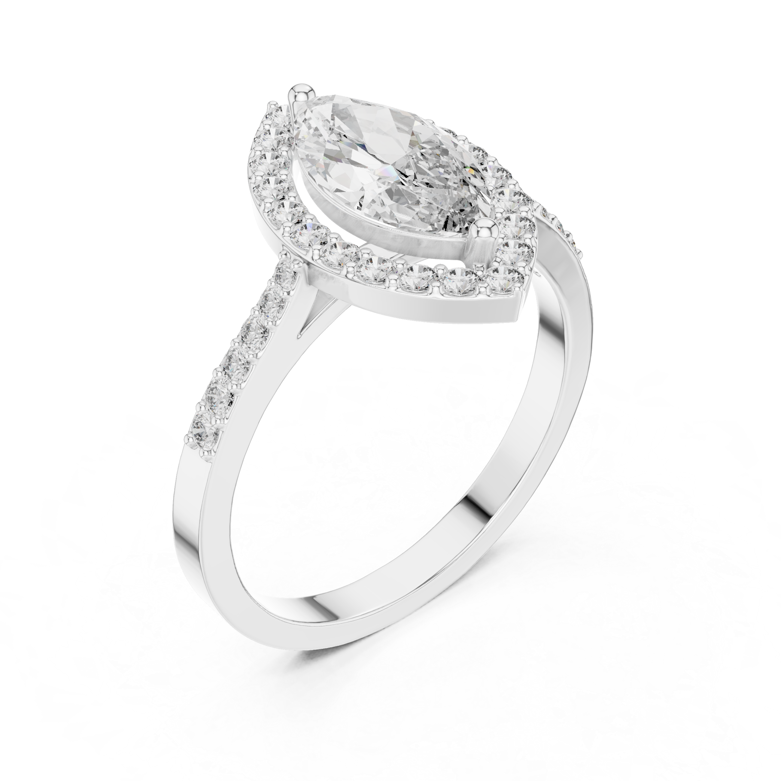 Marquise Diamond Solitaire Halo Ring with Micro-Pavé Shank