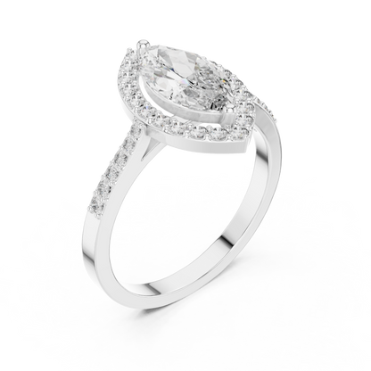 Marquise Diamond Solitaire Halo Ring with Micro-Pavé Shank