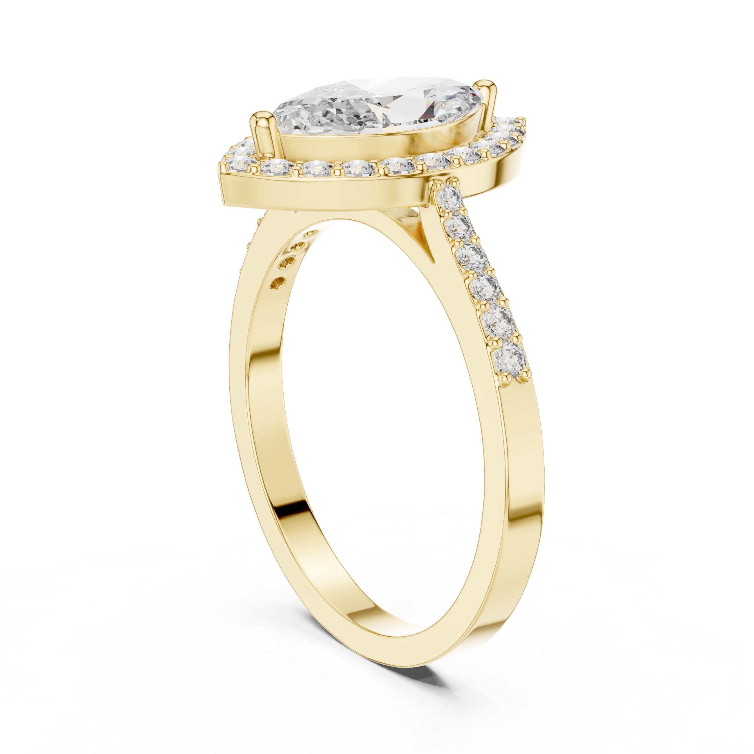 Marquise Diamond Solitaire Halo Ring with Micro-Pavé Shank