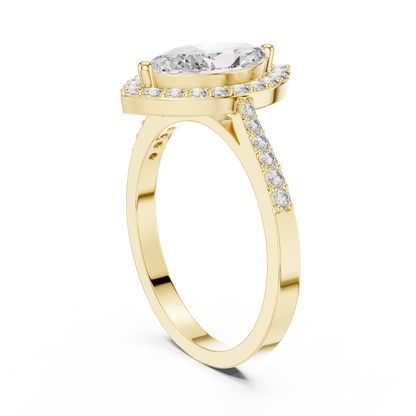 Marquise Diamond Solitaire Halo Ring with Micro-Pavé Shank