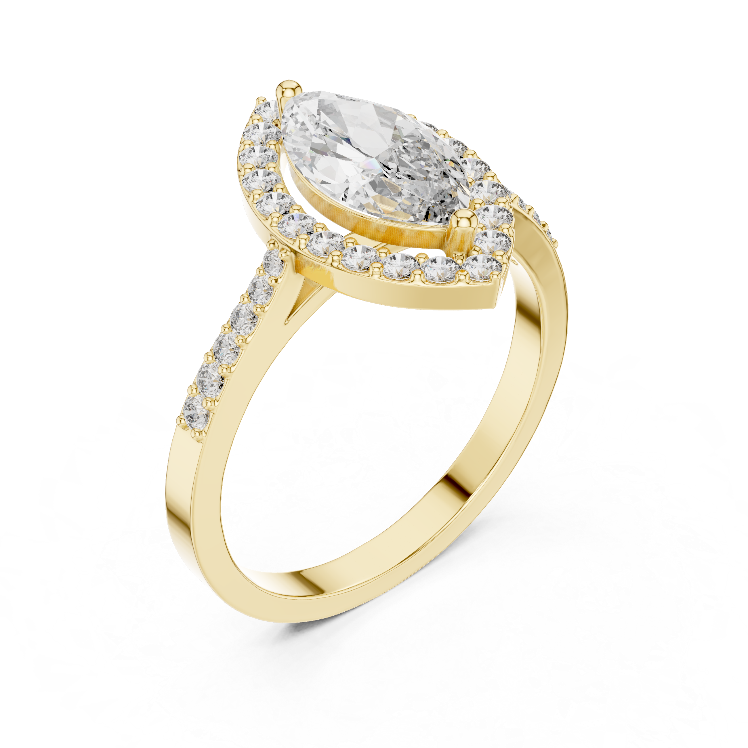 Marquise Diamond Solitaire Halo Ring with Micro-Pavé Shank