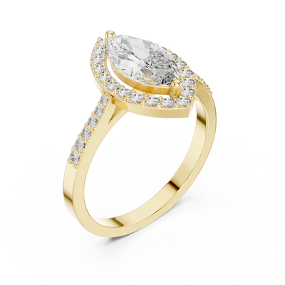 Marquise Diamond Solitaire Halo Ring with Micro-Pavé Shank