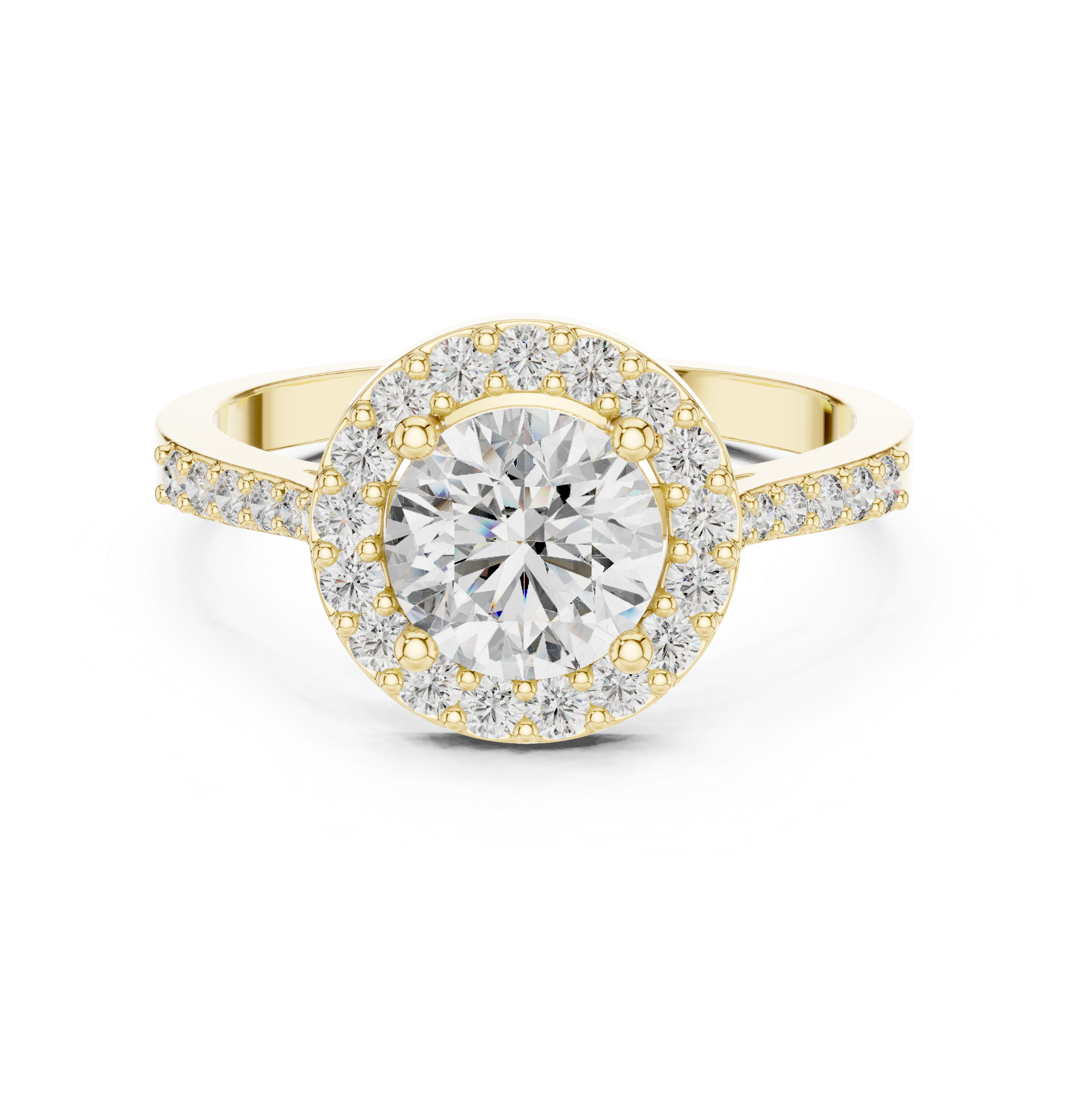 Classic Round Diamond Halo Engagement Ring with Pavé Band